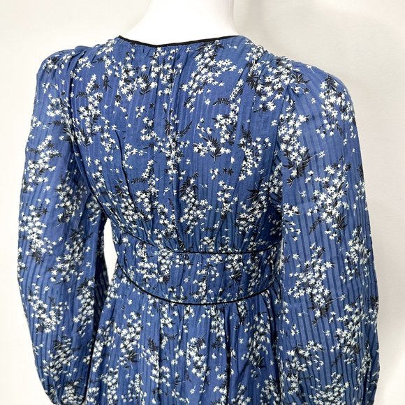 Ulla Johnson Floral Print Joan Gathered Jacquard Midi Dress in Cornflower Blue - Picture 10 of 17